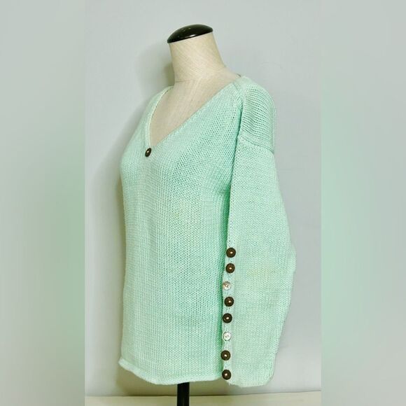 Pure Handknit Mint Green Chunky Thick Hand Knitted Sweater 100% Cotton size M/L - Picture 6 of 11